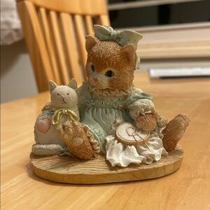 Enesco Ceramic Kitten Figurine in Tan and Mint Green